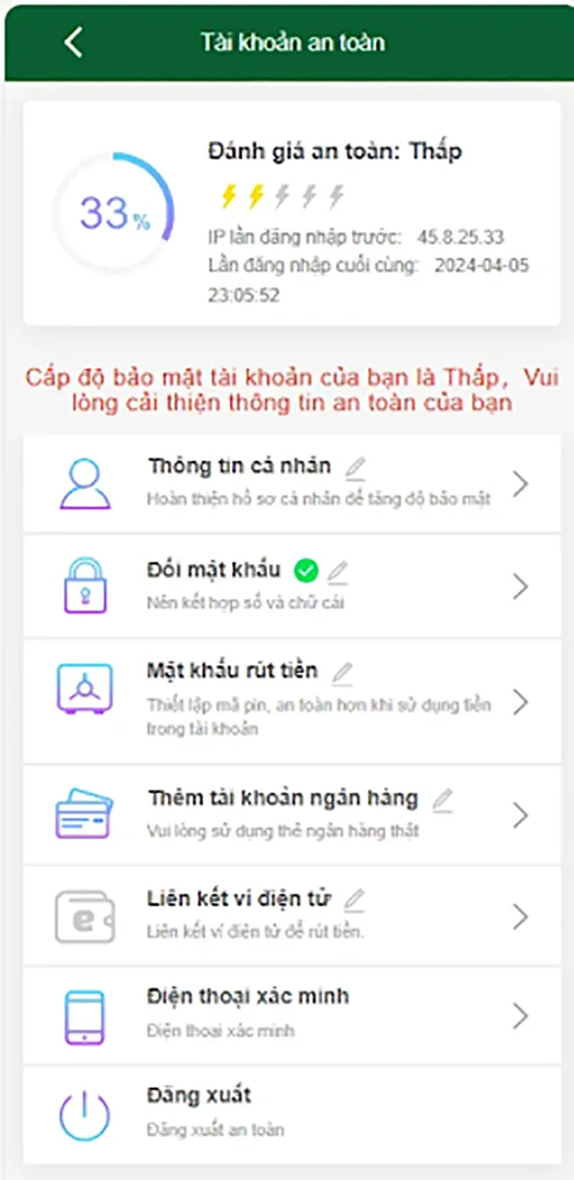 Cập nhật thông tin tài khoản sau khi đăng nhập BONGVIP