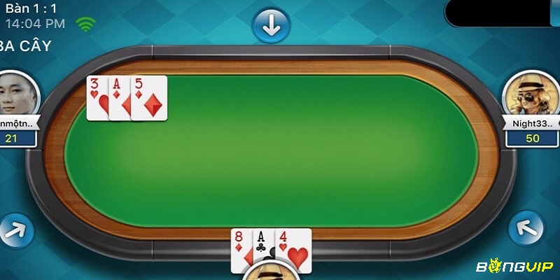 Giao diện game Bài cào, nơi người chơi tính điểm dựa trên tổng điểm của 3 lá bài và áp dụng chiến thuật phù hợp để tối ưu hóa cơ hội thắng