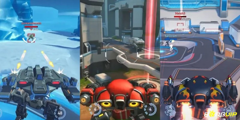Đồ họa của game Mech Arena lấy 3 tông màu tươi sáng gồm cam, xám và xanh làm chủ đạo