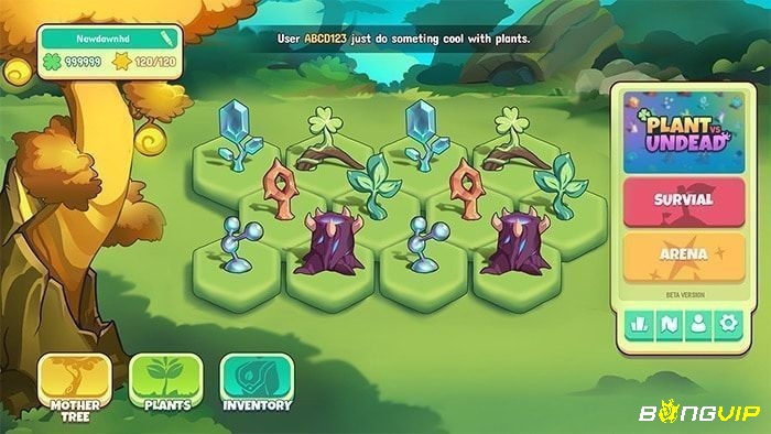 Khu vườn trồng cây trong Plant vs Undead đang chống zombie và thu token PVU
