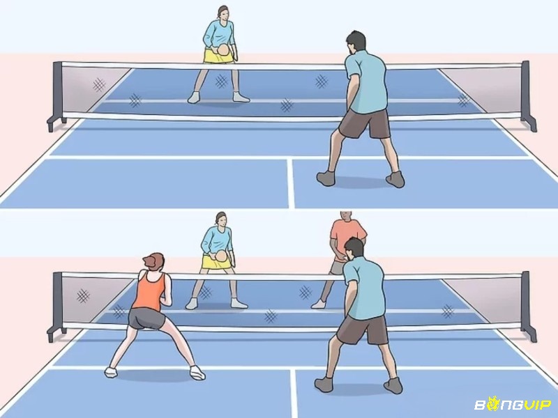 Theo luật chơi pickleball 2025, người chơi được bước vào NVZ bất cứ lúc nào đánh bóng đã nảy