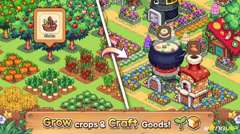 Cánh đồng, chuồng trại và nhân vật đang gieo trồng trong game offline cho android Stardew Valley trên di động