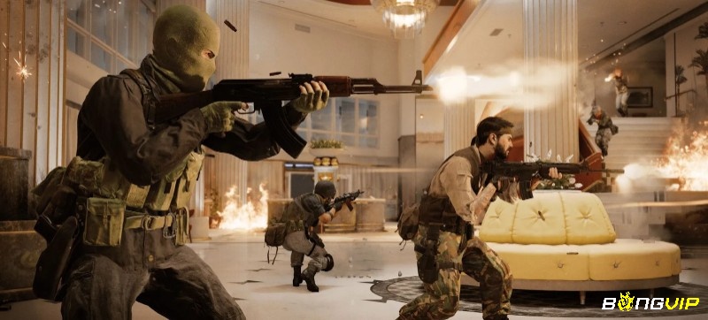 Giao tranh gay cấn với súng ống hiện đại và bản đồ biểu tượng từ series Call of Duty.
