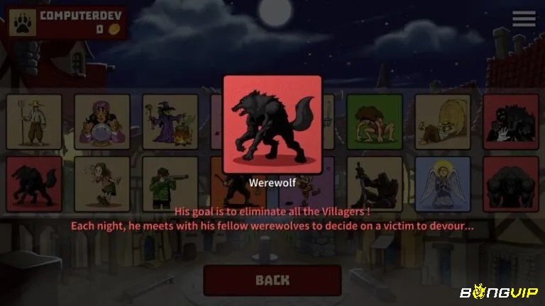 Các vai trò nhân vật trong game ma sói được phân chia rõ ràng giữa phe dân làng và phe sói