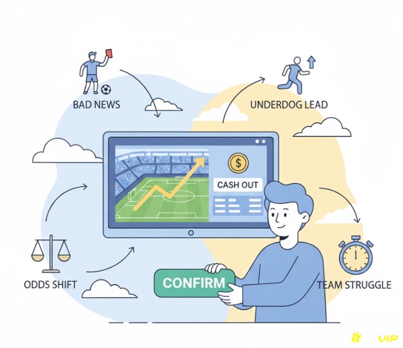 Người chơi cân nhắc lựa chọn rút tiền cược sớm trong trận đấu dựa trên các yếu tố như kèo đang thắng, thông tin mới hoặc thay đổi tỷ lệ chấp