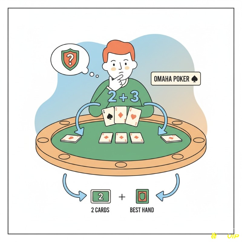 Người chơi poker phân tích 4 lá bài tẩy và 3 lá bài chung để nắm vững quy tắc 2+3 của cược Omaha Poker 2025