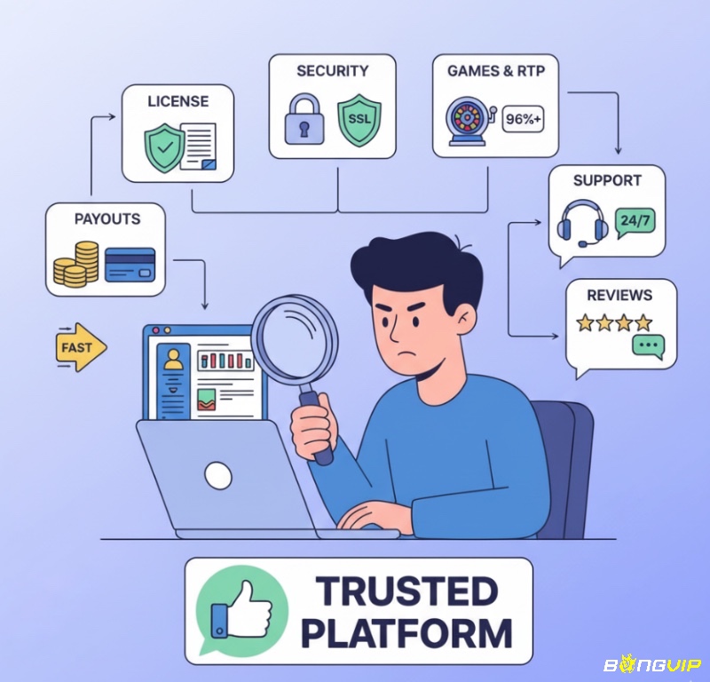 Người chơi đánh giá các yếu tố then chốt để xác định một sòng bạc trực tuyến uy tín và an toàn