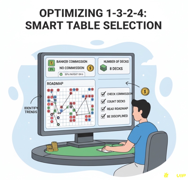 Người chơi lựa chọn bàn Baccarat thông minh bằng cách kiểm tra hoa hồng, số bộ bài và theo dõi biểu đồ lịch sử
