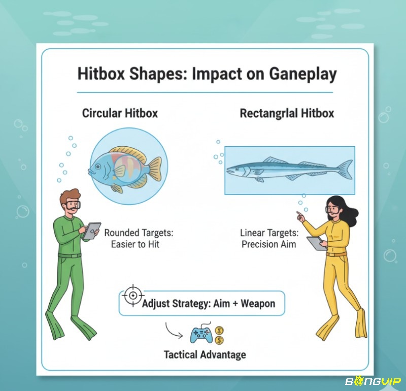Người chơi game bắn cá nghiên cứu hitbox hình tròn và hình chữ nhật để điều chỉnh chiến thuật bắn phù hợp