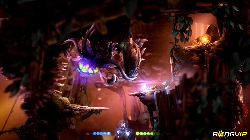 Ori chiến đấu với kẻ địch trong khu đầm lầy Niwen