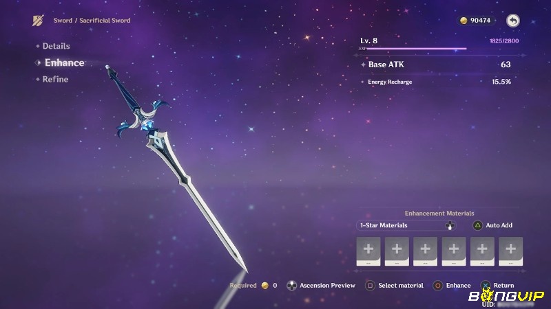 giao diện nâng cấp vũ khí trong Genshin Impact