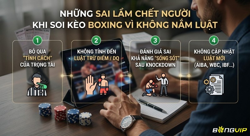 4 sai lầm cần tránh khi soi kèo boxing vì không nắm luật thể thao quyền anh: bỏ qua trọng tài, trừ điểm, DQ và luật mới