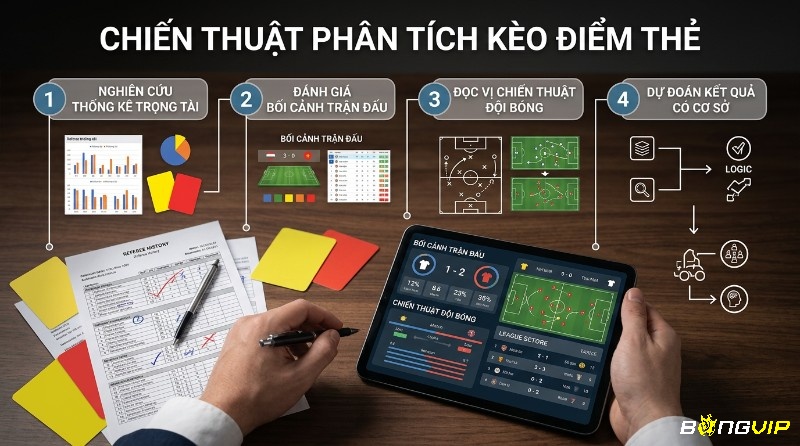Chiến thuật phân tích kèo điểm thẻ (booking points) là gì: nghiên cứu thống kê trọng tài, bối cảnh trận đấu, chiến thuật đội bóng qua tài liệu, máy tính bảng, thẻ phạt, biểu đồ